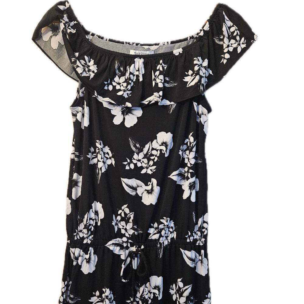 White House Black Market Dress Womens Small Black Floral Off Shoulder‎ Sundress